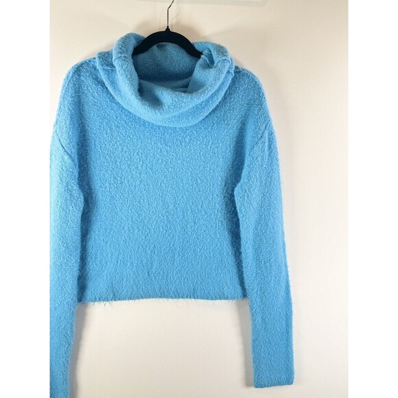 Free People Womens Sweater Blue Stormy Cowl Neck Alpaca Wool Crop Pullover Small - Picture 6 of 10